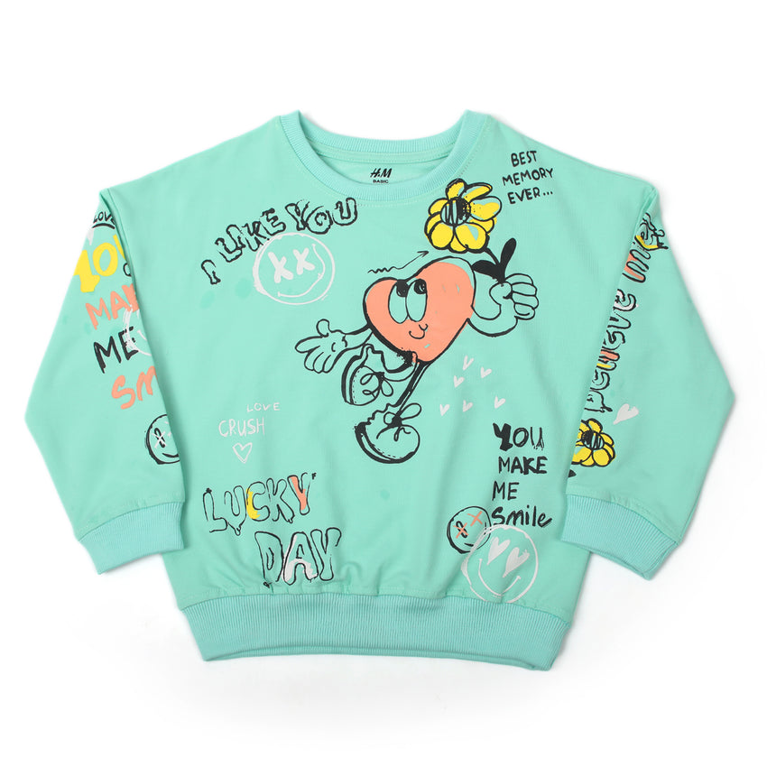 Girls Full Sleeves Sweat Shirt - Cyan