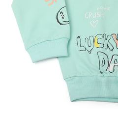 Girls Full Sleeves Sweat Shirt - Cyan