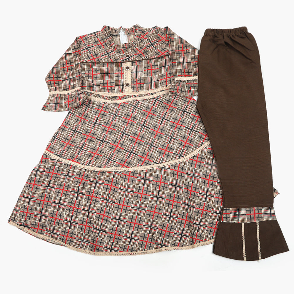 Girls Emborided Shalwar Suit - Brown, Girls Shalwar Kameez, Chase Value, Chase Value