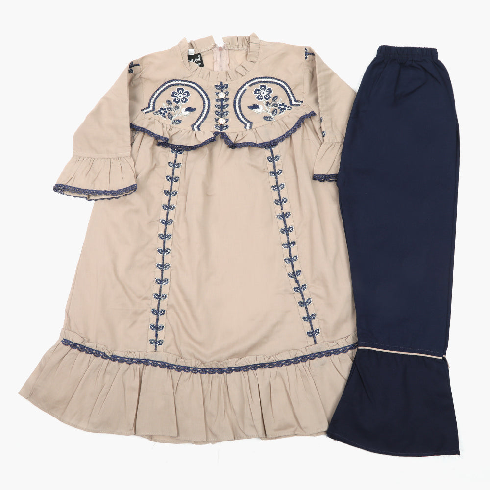 Girls Emborided Shalwar Suit - Light Brown, Girls Shalwar Kameez, Chase Value, Chase Value
