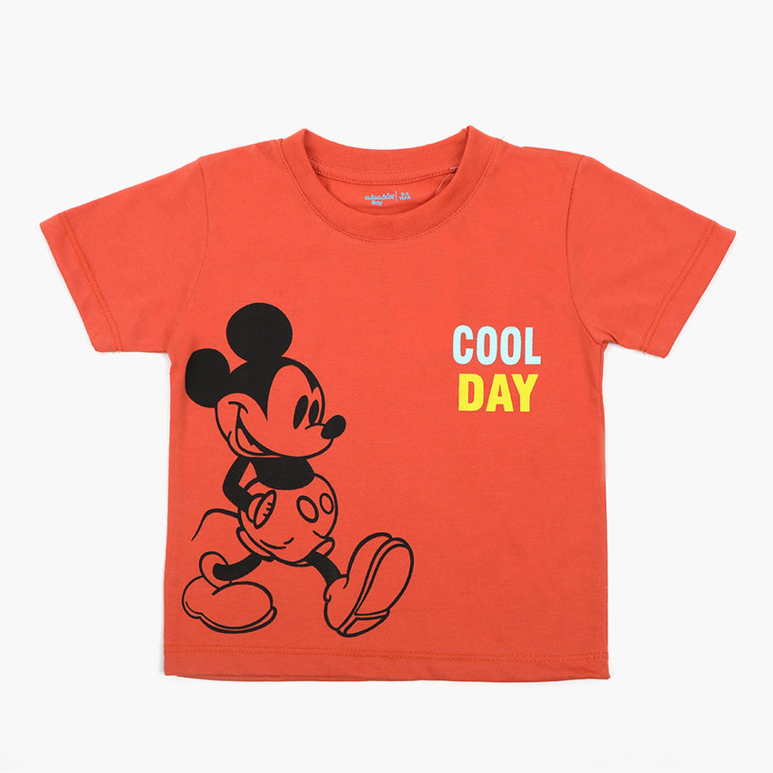 Boys Printed Half Sleeves T-Shirt - Rust