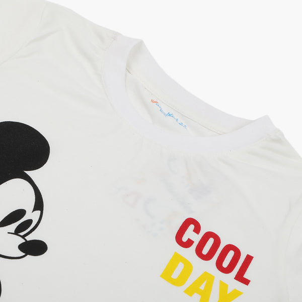 Boys Printed Half Sleeves T-Shirt - White