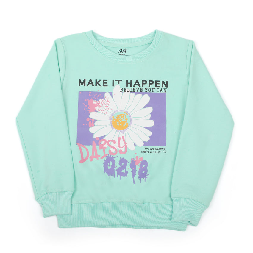 Girls Full Sleeves Sweat Shirt - Cyan