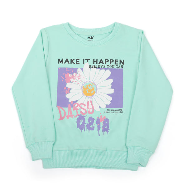 Girls Full Sleeves Sweat Shirt - Cyan