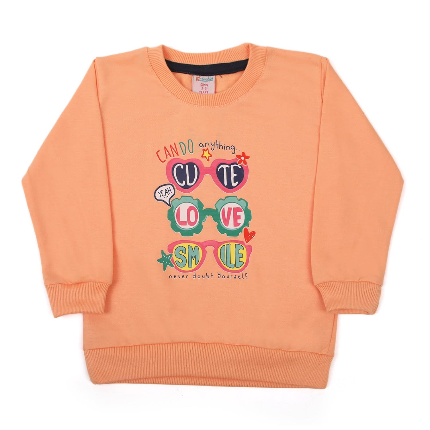 Girls Full Sleeves Sweat Shirt - Peach, Girls Hoodies & Sweat Shirts, Chase Value, Chase Value