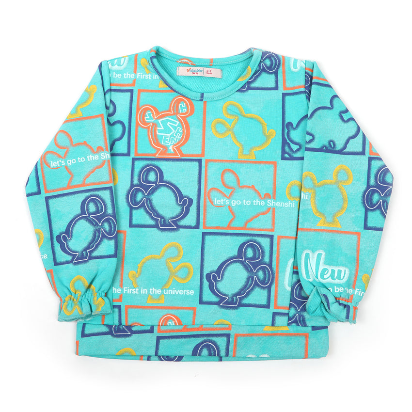 Girls Full Sleeves Sweat Shirt - Sea Green