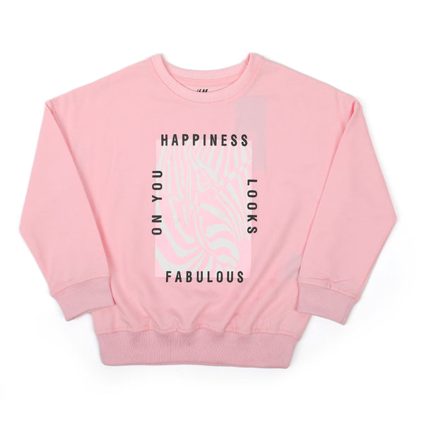 Girls Full Sleeves Sweat Shirt - Baby Pink