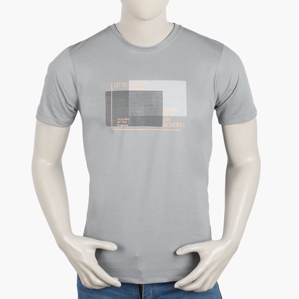 Men's Round Neck Half Sleeves Printed T-Shirt - Gery, Men's T-Shirts & Polos, Chase Value, Chase Value