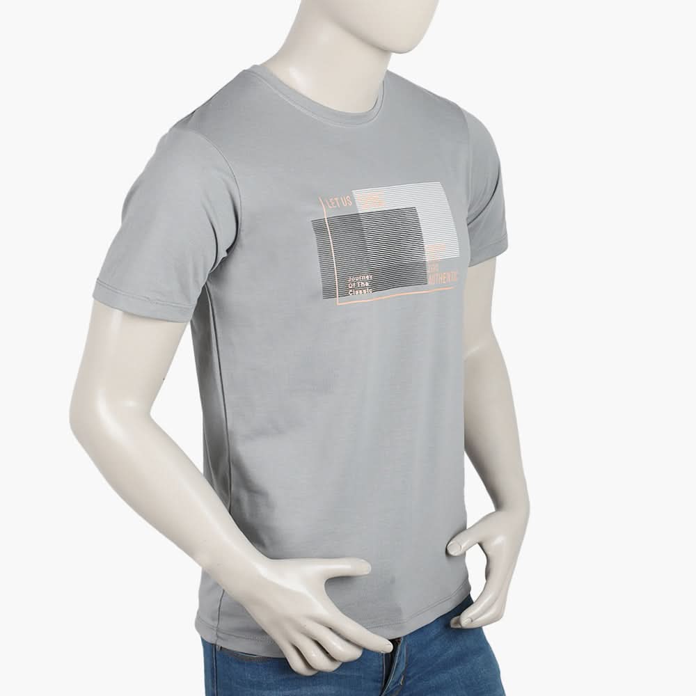 Men's Round Neck Half Sleeves Printed T-Shirt - Gery, Men's T-Shirts & Polos, Chase Value, Chase Value