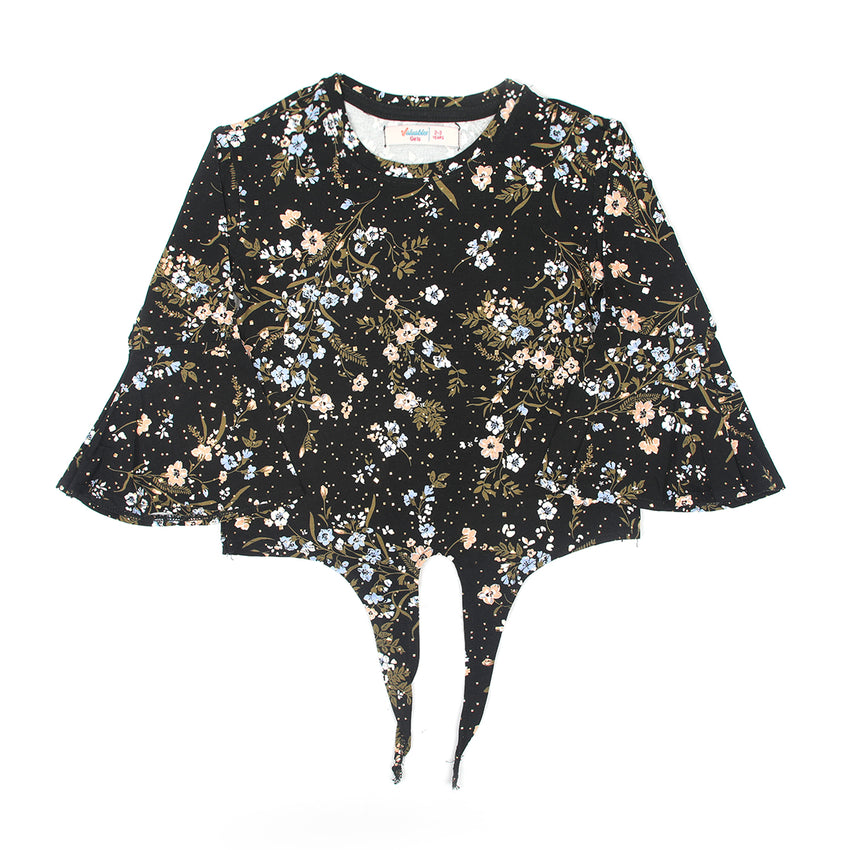 Girls Full Sleeves Knitted Top - Black