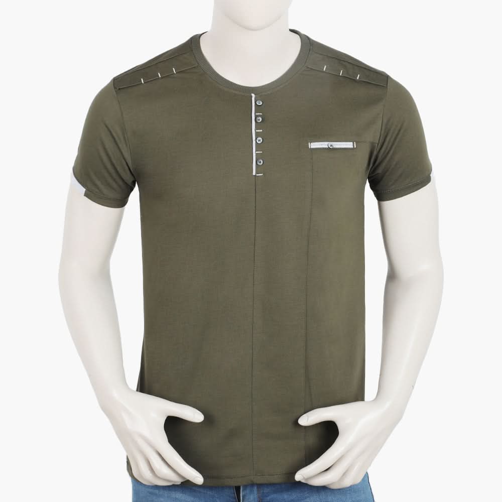 Men's Half Sleeves Fancy T-Shirt - Olive Green, Men's T-Shirts & Polos, Chase Value, Chase Value