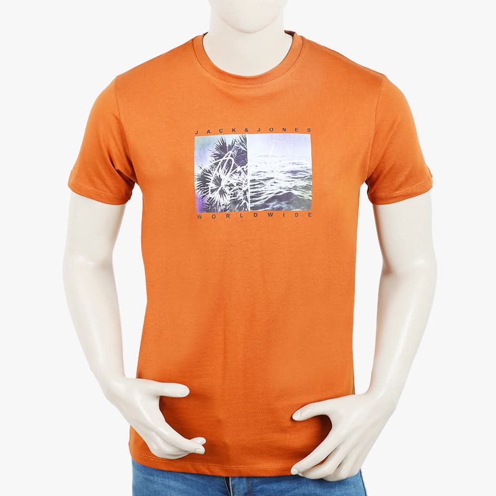 Men's Print Half Sleeves T-Shirt - Rust, Men's T-Shirts & Polos, Chase Value, Chase Value
