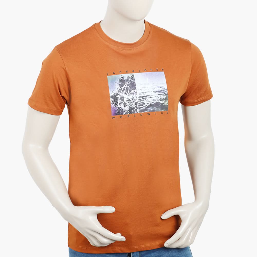 Men's Print Half Sleeves T-Shirt - Rust, Men's T-Shirts & Polos, Chase Value, Chase Value