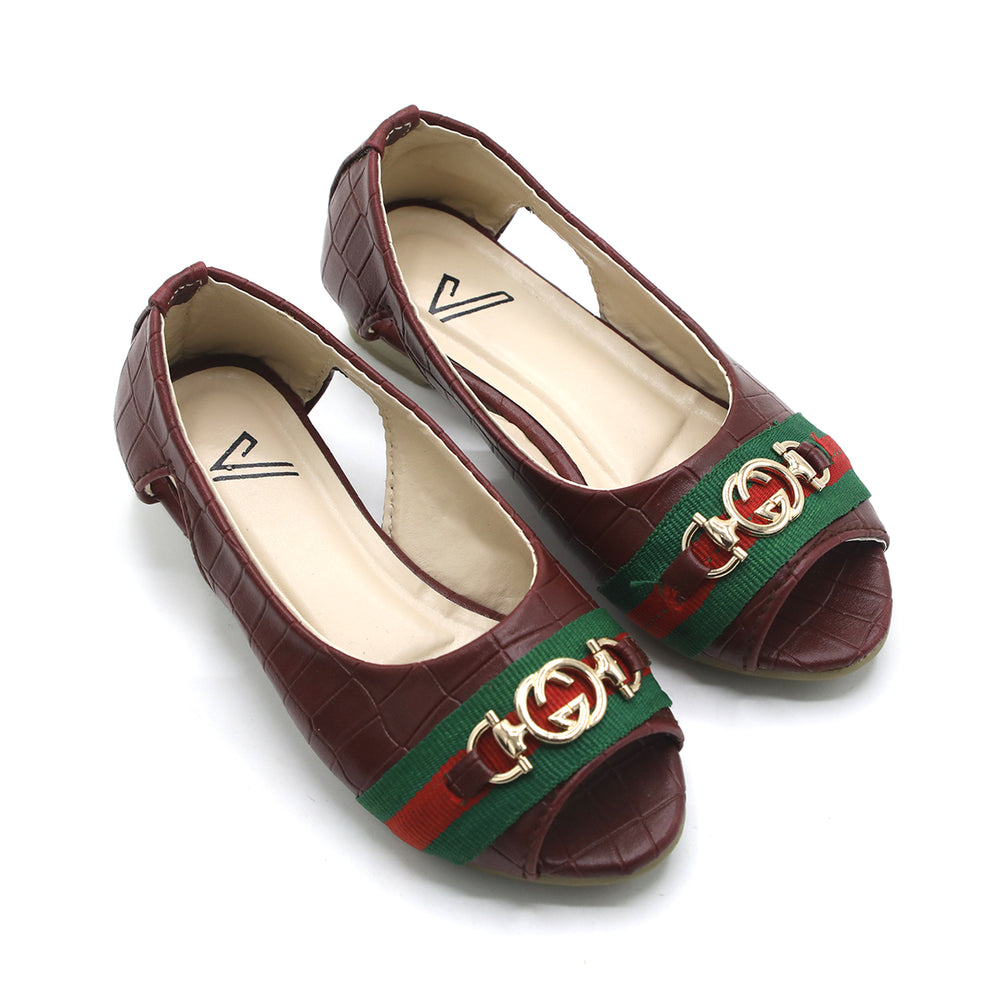 Girls Open-Toe Stylis Shoe - Maroon, Girls Pumps, Chase Value, Chase Value