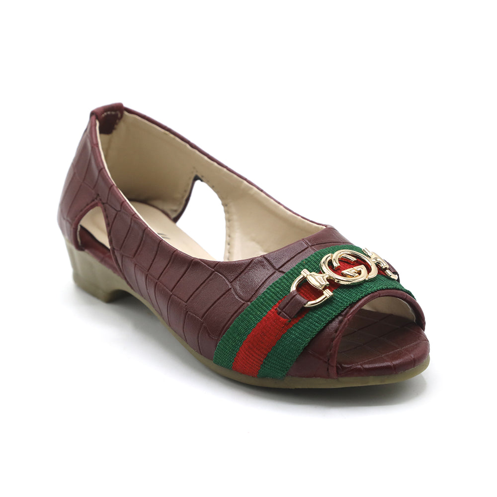 Girls Open-Toe Stylis Shoe - Maroon, Girls Pumps, Chase Value, Chase Value