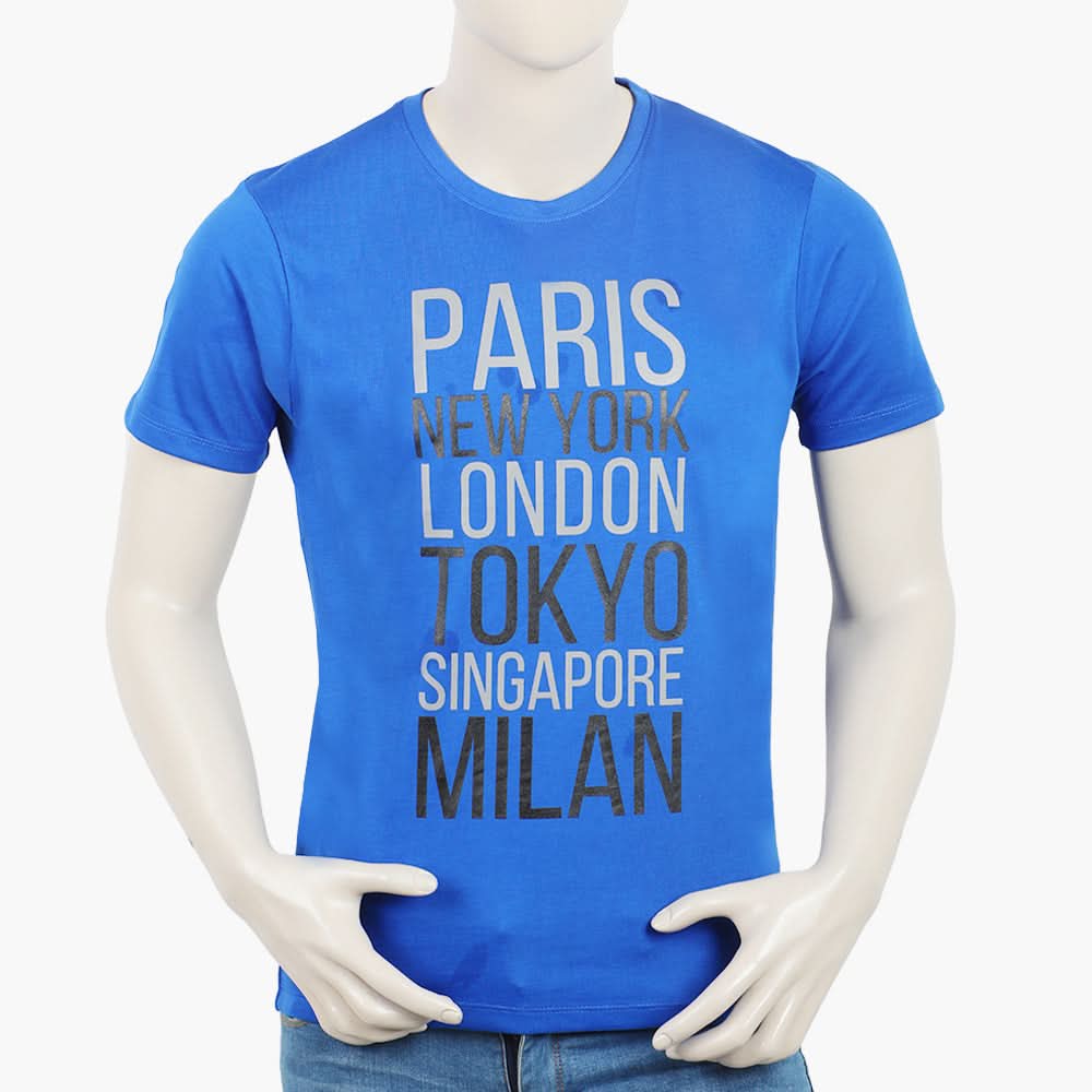 Men's Round Neck Half Sleeves Printed T-Shirt - Royal Blue, Men's T-Shirts & Polos, Chase Value, Chase Value