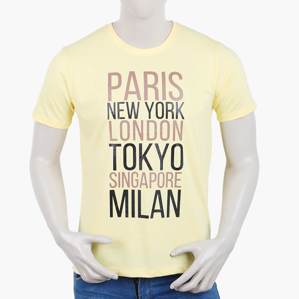Men's Round Neck Half Sleeves Printed T-Shirt - Yellow, Men's T-Shirts & Polos, Chase Value, Chase Value