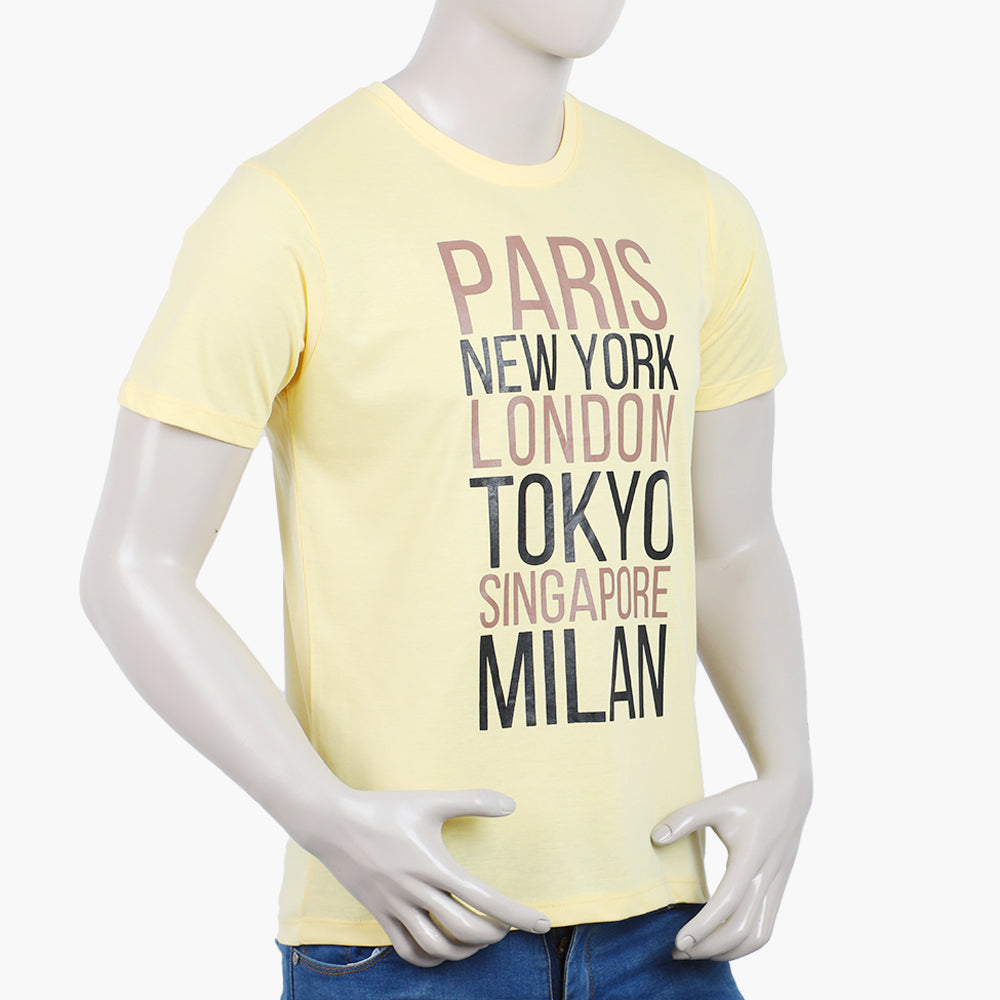 Men's Round Neck Half Sleeves Printed T-Shirt - Yellow, Men's T-Shirts & Polos, Chase Value, Chase Value