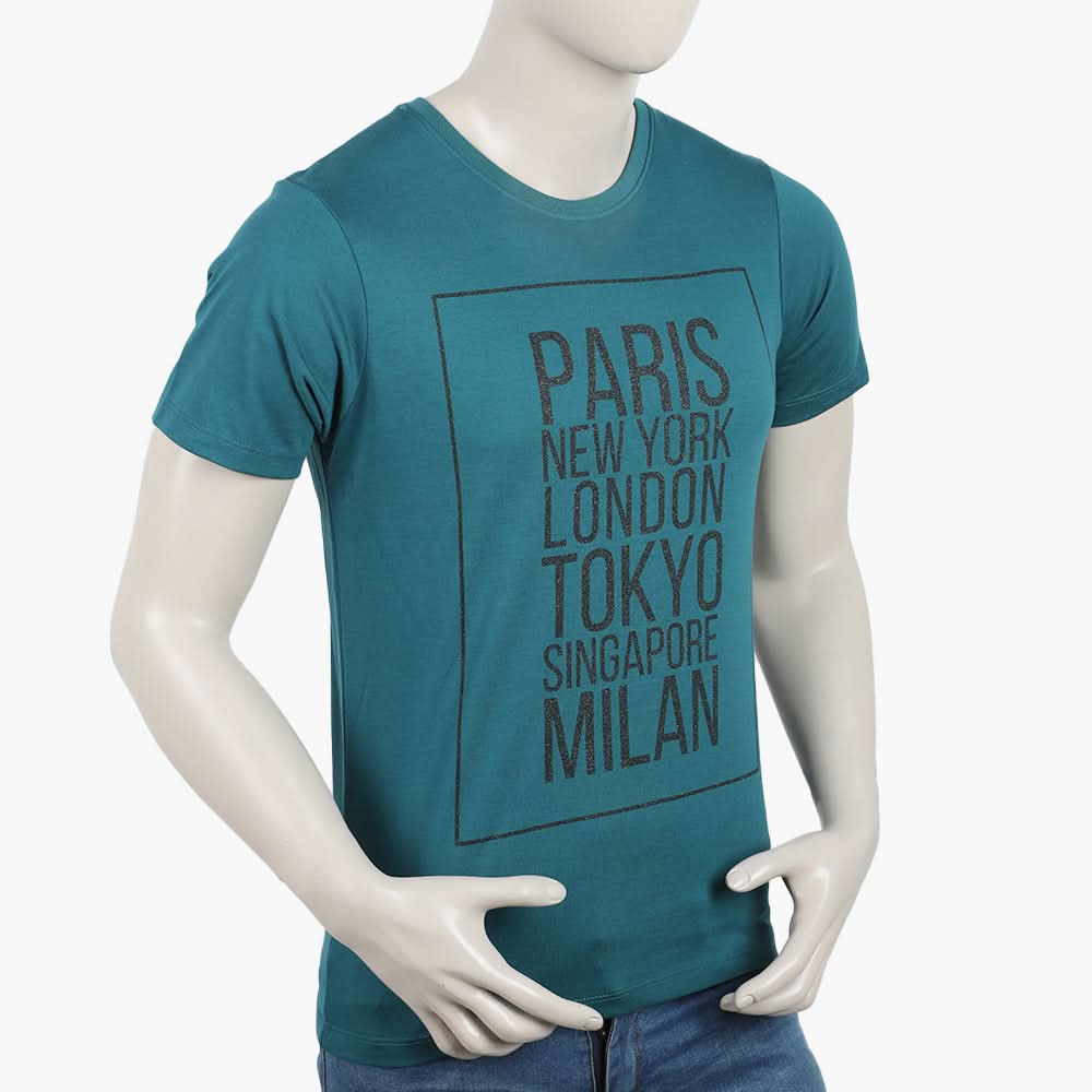 Men's Round Neck Half Sleeves Printed T-Shirt - Sea Green, Men's T-Shirts & Polos, Chase Value, Chase Value