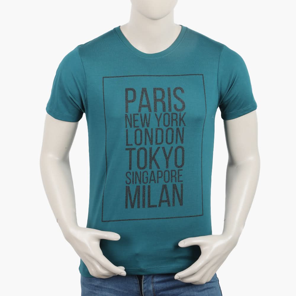 Men's Round Neck Half Sleeves Printed T-Shirt - Sea Green, Men's T-Shirts & Polos, Chase Value, Chase Value