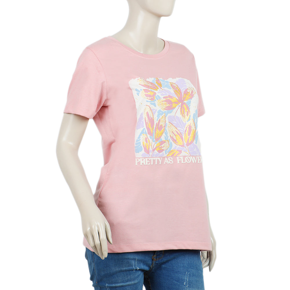 Women's Half Sleeves Printed T-Shirt - Tea Pink, Women T-Shirts & Tops, Chase Value, Chase Value