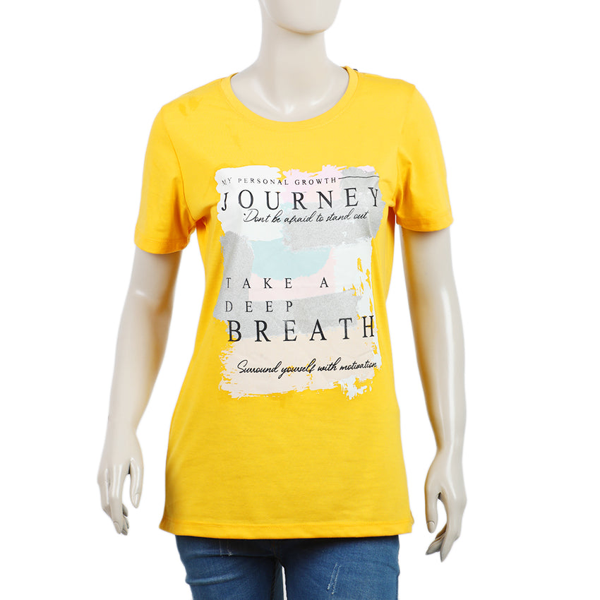 Women's Half Sleeves Printed T-Shirt - Yellow