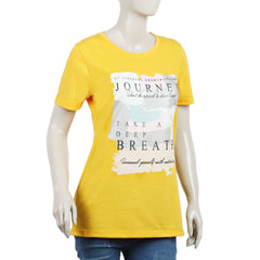 Women's Half Sleeves Printed T-Shirt - Yellow