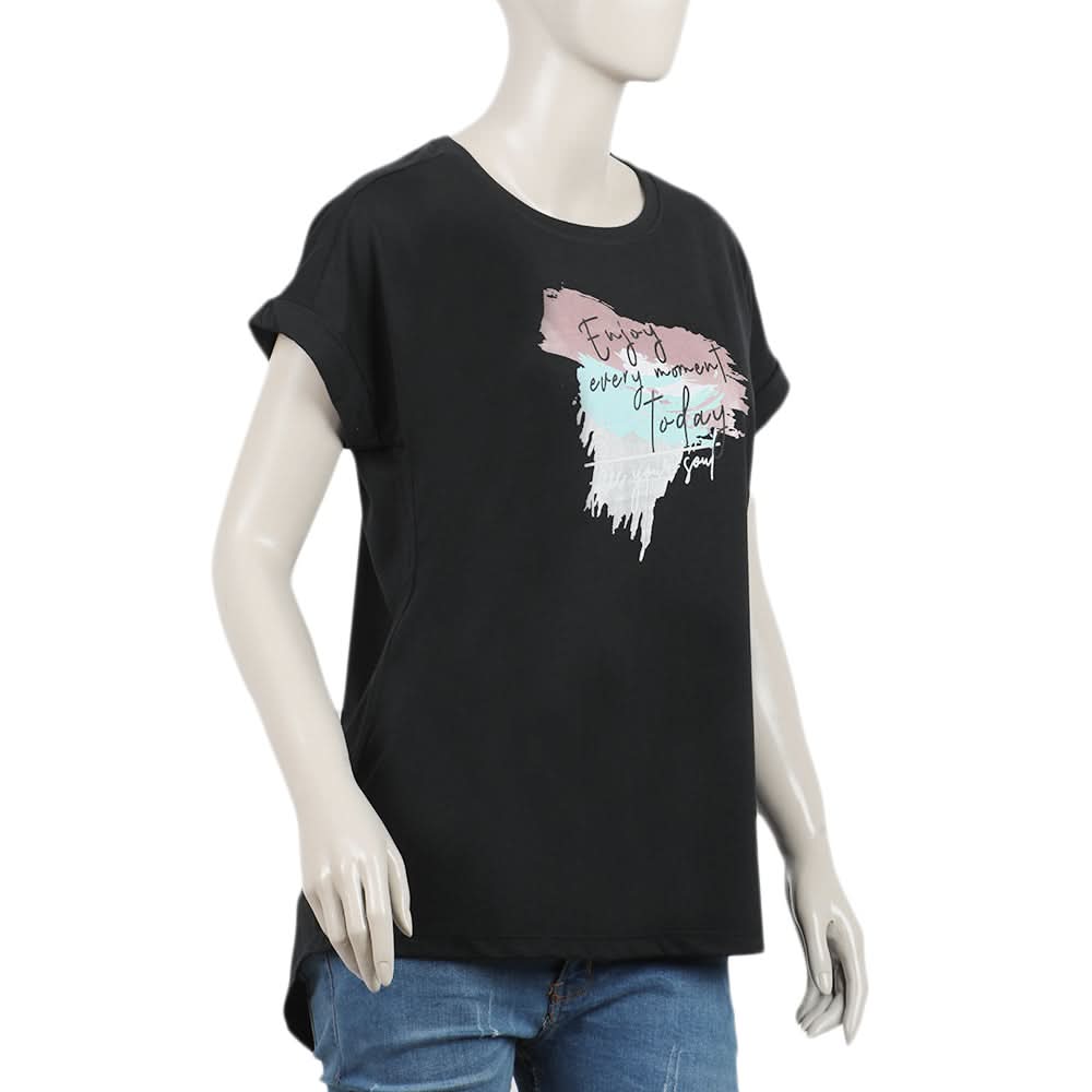 Women's Half Sleeves Printed T-Shirt - Black, Women T-Shirts & Tops, Chase Value, Chase Value