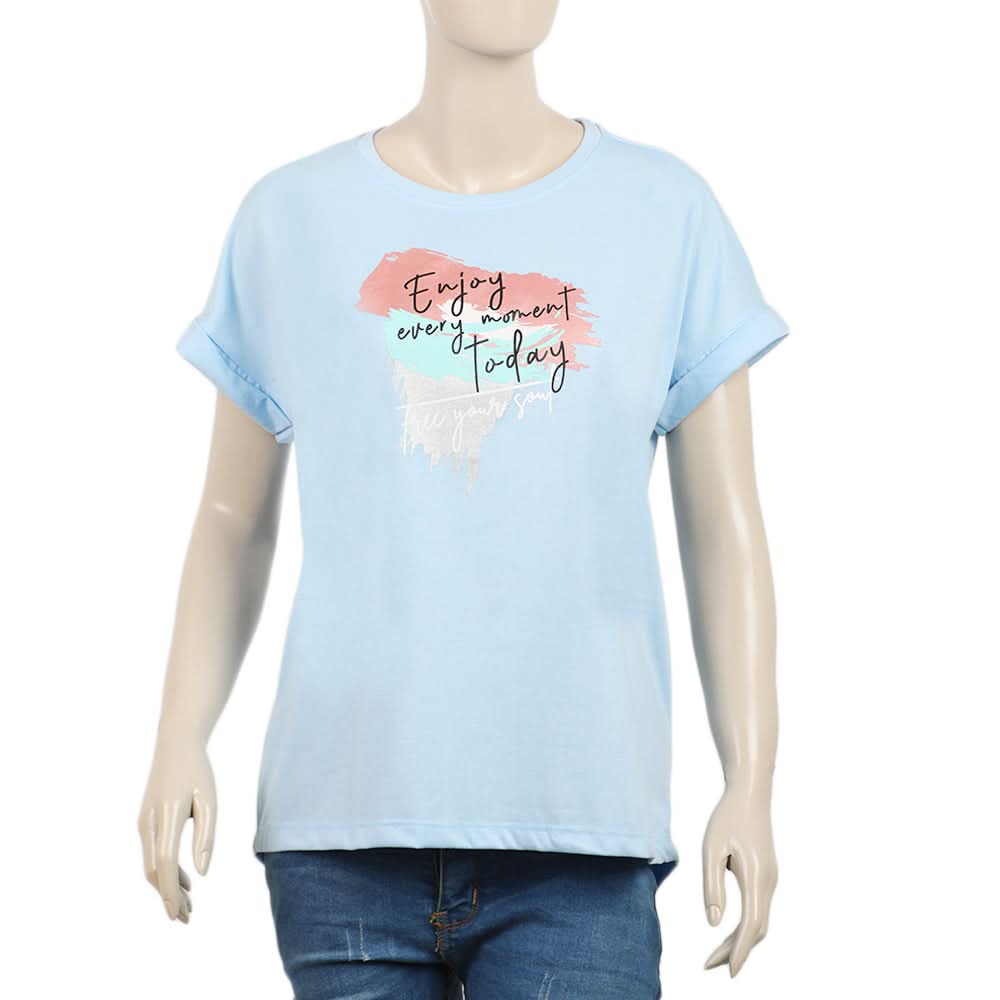 Women's Half Sleeves Printed T-Shirt - Blue, Women T-Shirts & Tops, Chase Value, Chase Value