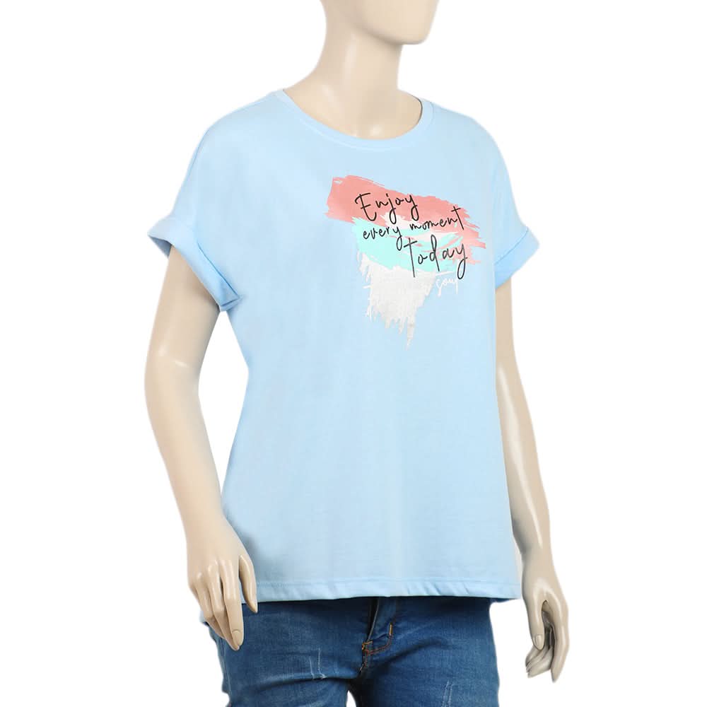 Women's Half Sleeves Printed T-Shirt - Blue, Women T-Shirts & Tops, Chase Value, Chase Value
