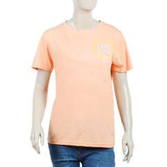 Women's Half Sleeves Printed T-shirt - Tea Pink