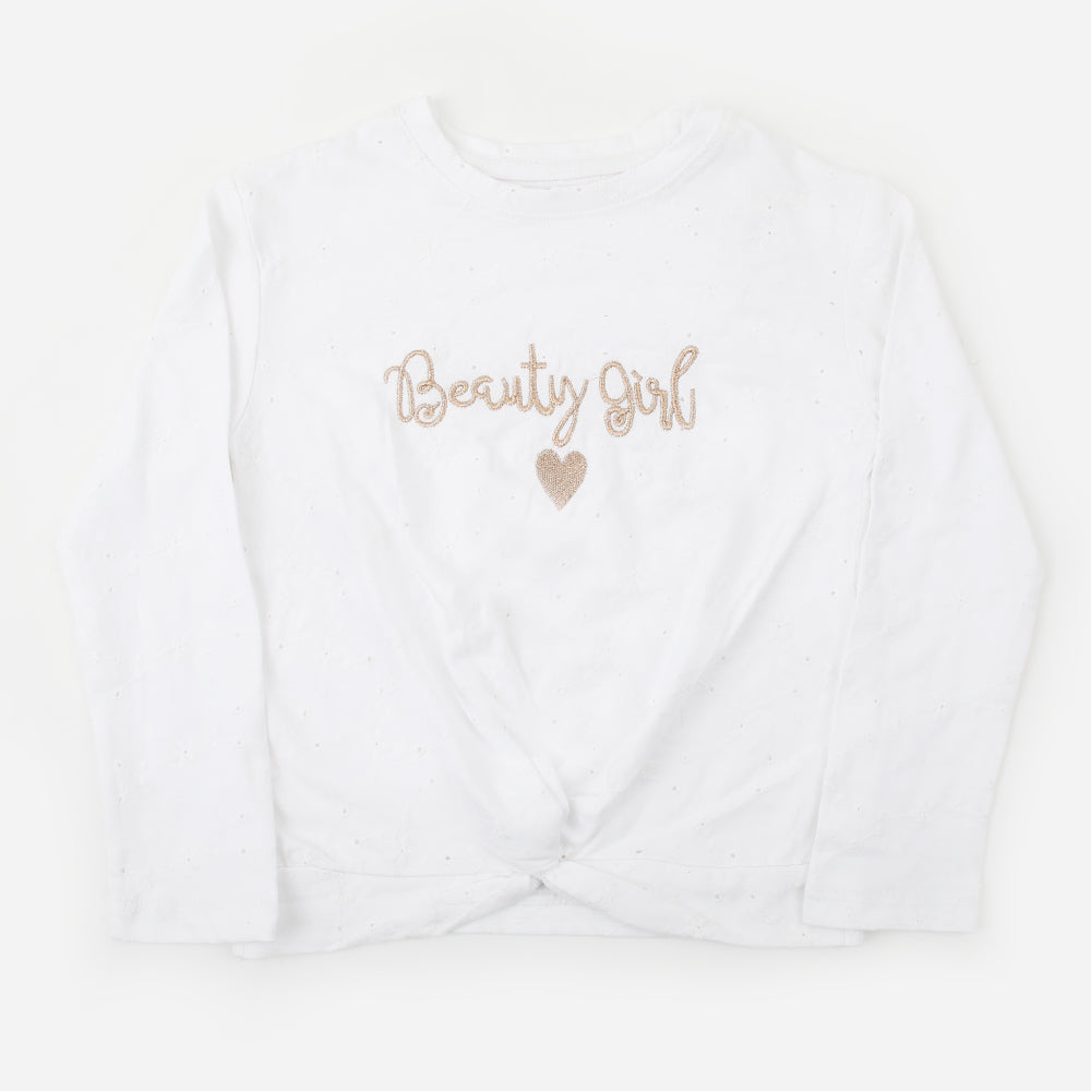 Girls Knitted Top - White, Girls Tops, Chase Value, Chase Value