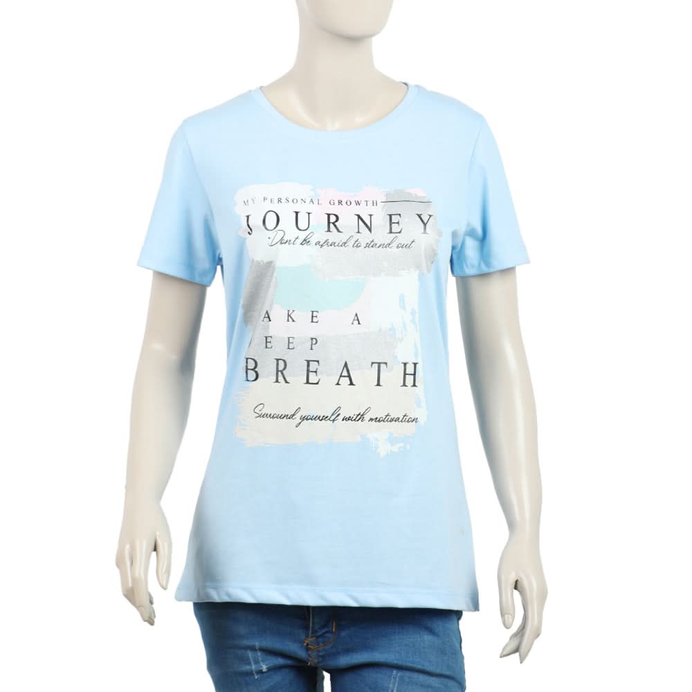 Women's Half Sleeves Printed T-Shirt - Blue, Women T-Shirts & Tops, Chase Value, Chase Value