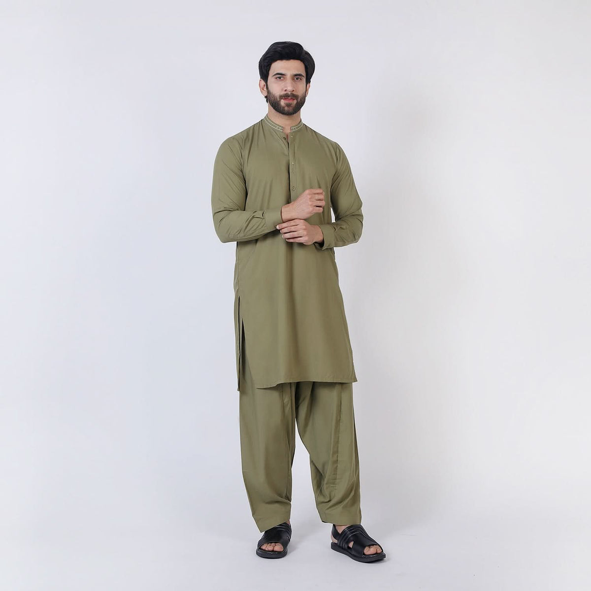 Eminent Men Trim Fit Shalwar Suit - Green, Men's Shalwar Kameez, Eminent, Chase Value