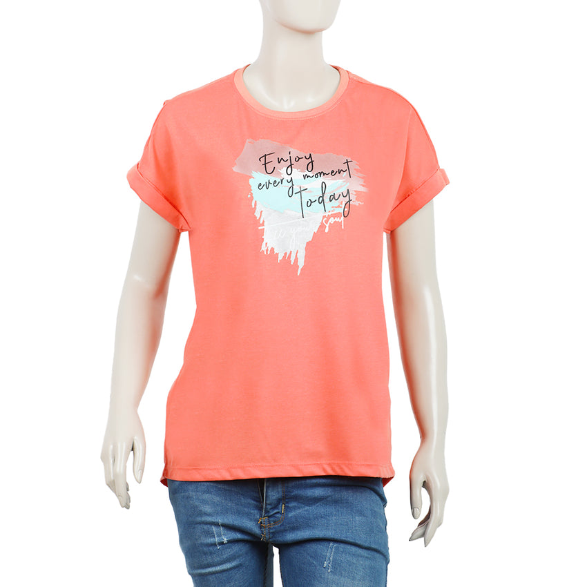 Women's Half Sleeves Printed T-Shirt - Dark Pink