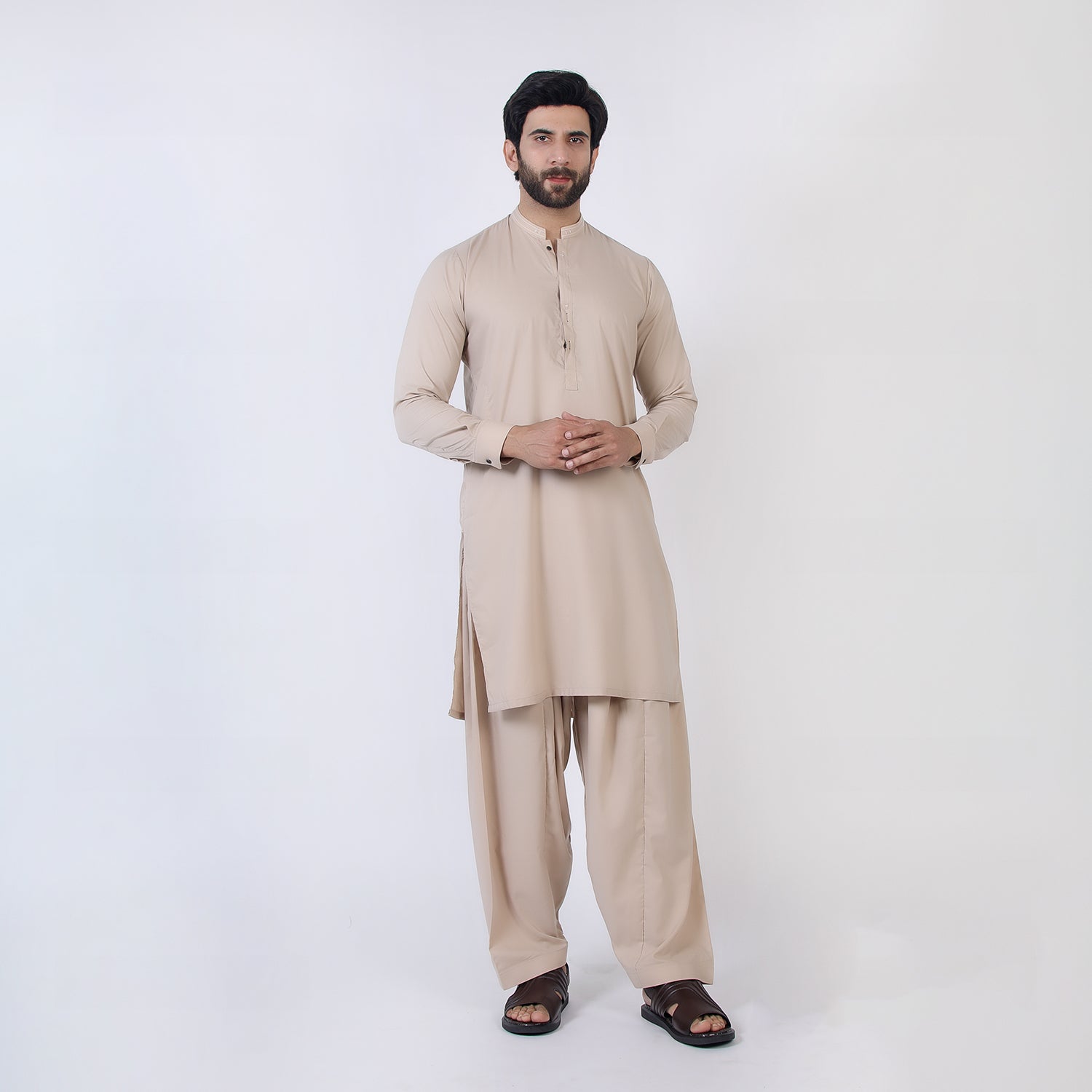 Eminent Men Trim Fit Shalwar Suit - Fawn, Men's Shalwar Kameez, Eminent, Chase Value