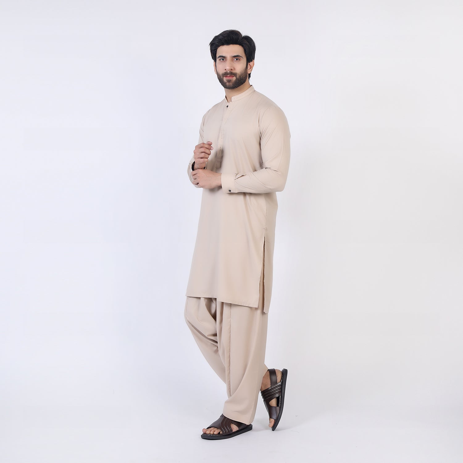 Eminent Men Trim Fit Shalwar Suit - Fawn, Men's Shalwar Kameez, Eminent, Chase Value