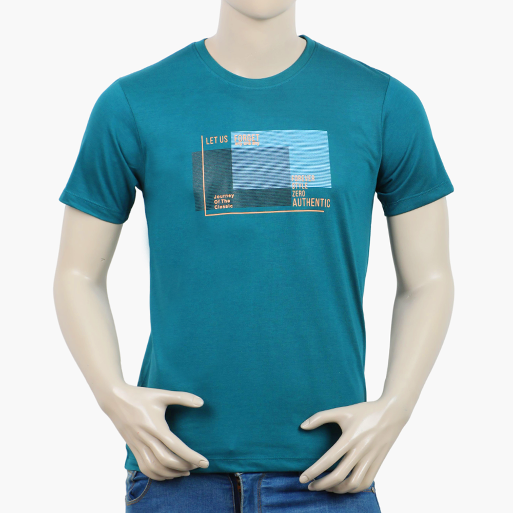 Men's Round Neck Half Sleeves Printed T-Shirt - Sea Green, Men's T-Shirts & Polos, Chase Value, Chase Value