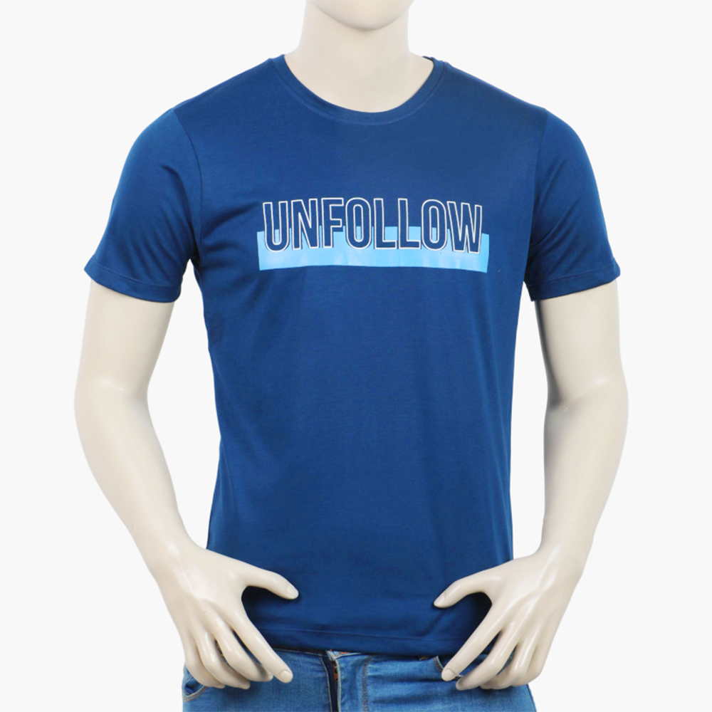 Men's Round Neck Half Sleeves Printed T-Shirt - Navy Blue, Men's T-Shirts & Polos, Chase Value, Chase Value