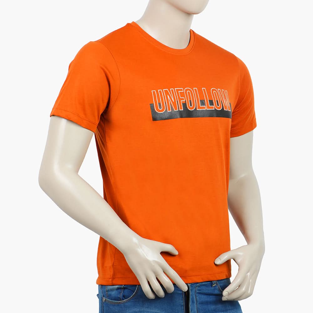 Men's Round Neck Half Sleeves Printed T-Shirt - Rust, Men's T-Shirts & Polos, Chase Value, Chase Value