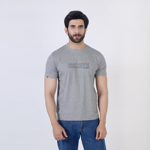 Eminent Men's Half Sleeves Printed T-Shirt - Ash Grey