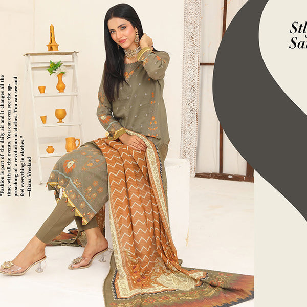 Bin Hameed Dania Printed Lawn Suit 3Pcs with Zari Lining Dupatta - 10, Women, 3Pcs Shalwar Suit, Rana Arts, Chase Value