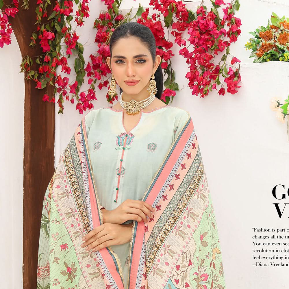 Bin Hameed Dania Printed Lawn Suit 3Pcs with Zari Lining Dupatta - 6, Women, 3Pcs Shalwar Suit, Rana Arts, Chase Value