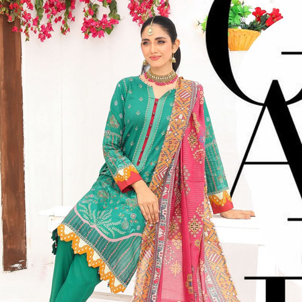 Bin Hameed Dania Printed Lawn Suit 3Pcs with Zari Lining Dupatta - 1, Women, 3Pcs Shalwar Suit, Rana Arts, Chase Value