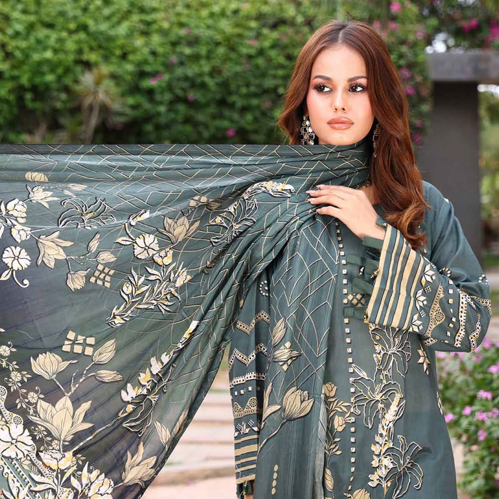 Schick Sitara Gold Printed Unstitched 3Pcs Suit With Dupatta - 2, Women, 3Pcs Shalwar Suit, MI Creation, Chase Value