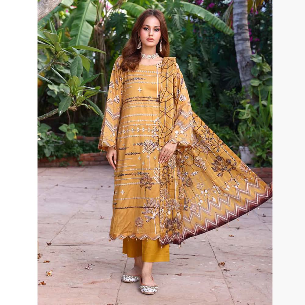 Schick Sitara Gold Printed Unstitched 3Pcs Suit With Dupatta - 4, Women, 3Pcs Shalwar Suit, MI Creation, Chase Value