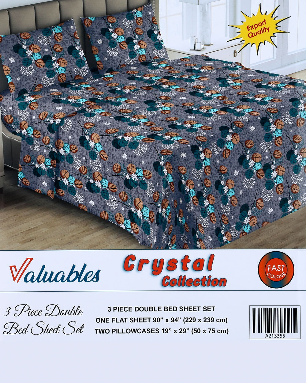 Valuable Crystal Collection 3 Piece Double Bedsheet 90X96", Double Size Bed Sheet, Chase Value, Chase Value