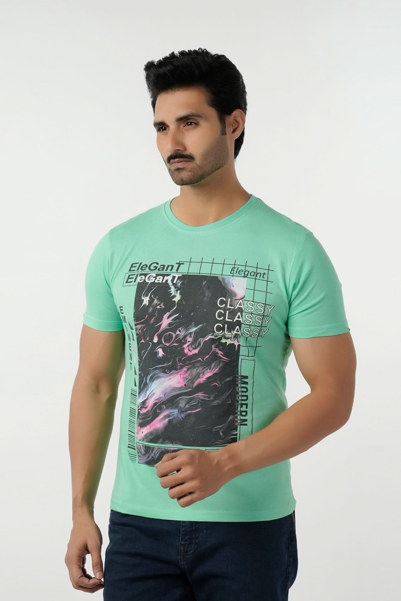 Eminent Men's Round Neck Half Sleeves Printed T-Shirt - Spring Bud, Men's T-Shirts & Polos, Eminent, Chase Value