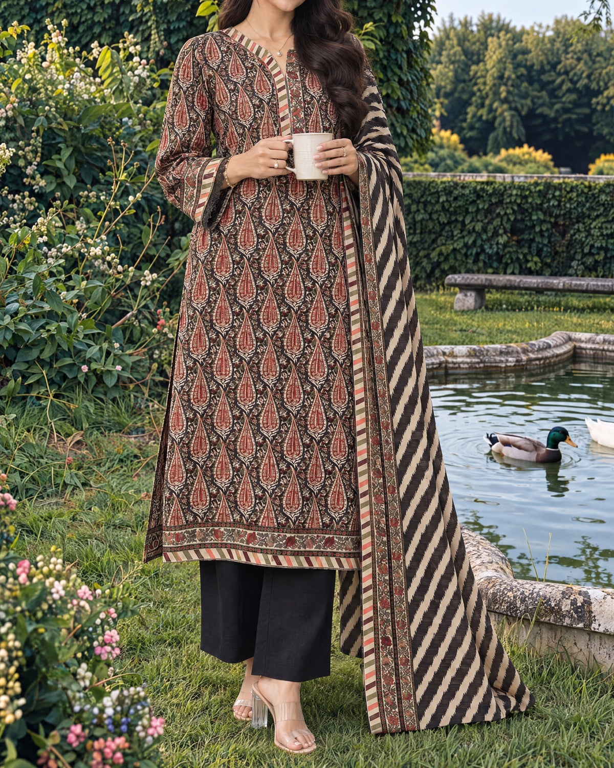 Zarineh Everyday Khaddar Printed Suit - 3 Pc