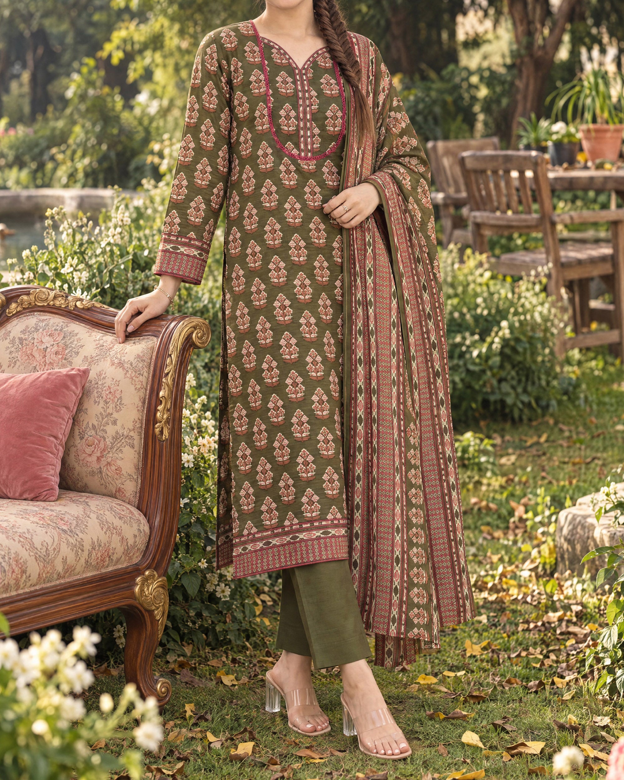 Zarineh Everyday Khaddar Printed Suit - 3 Pc